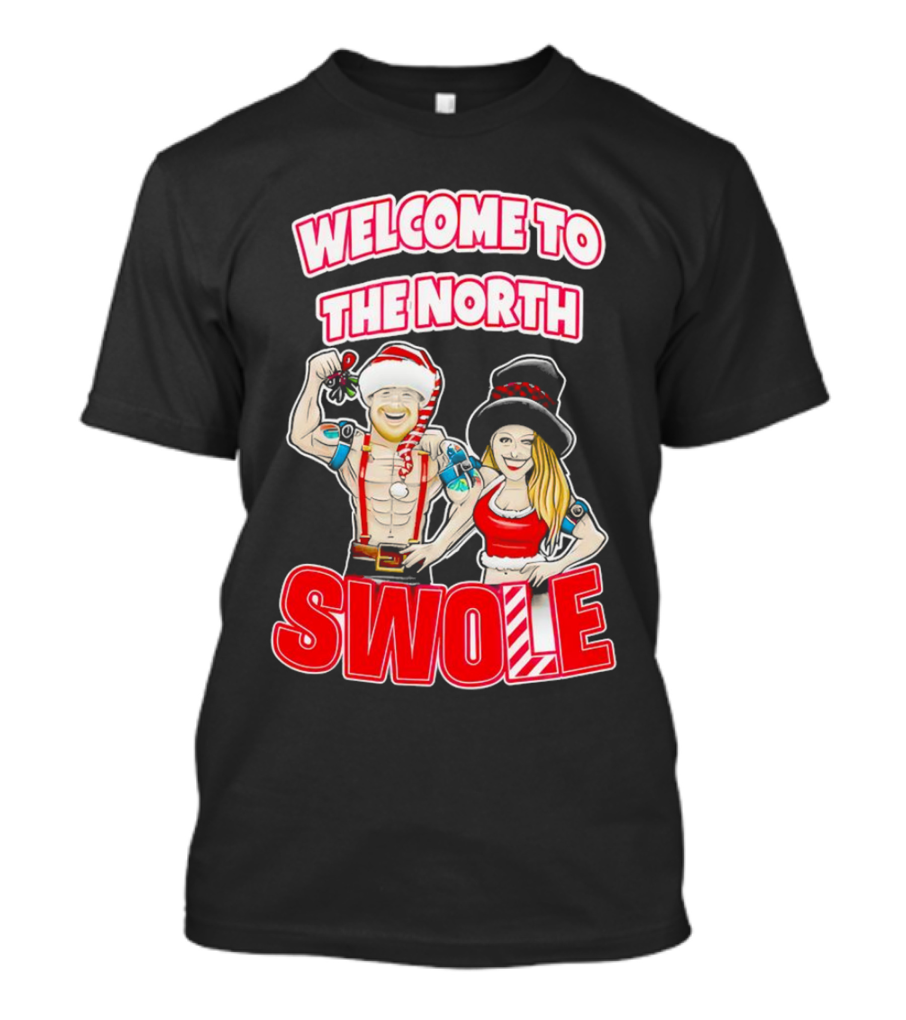 Welcome To The North Swole Christmas Santa And Elf Fitness Holiday Fun T-Shirt