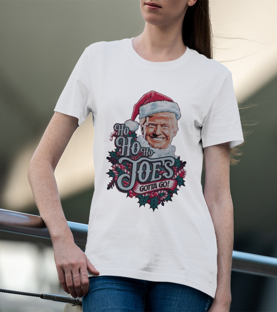 Ho Ho Ho Joes Gotta Go Trump Christmas Santa Hat Candy Canes T-Shirt