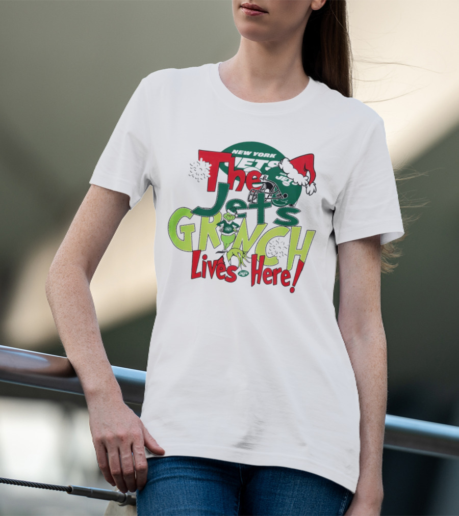 The New York Jets Grinch Lives Here Christmas Festive T-Shirt