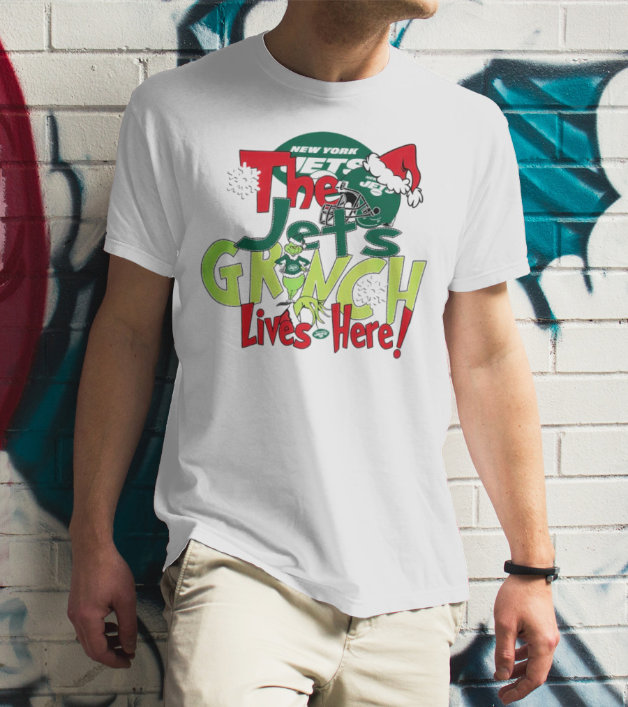 The New York Jets Grinch Lives Here Christmas Festive T-Shirt