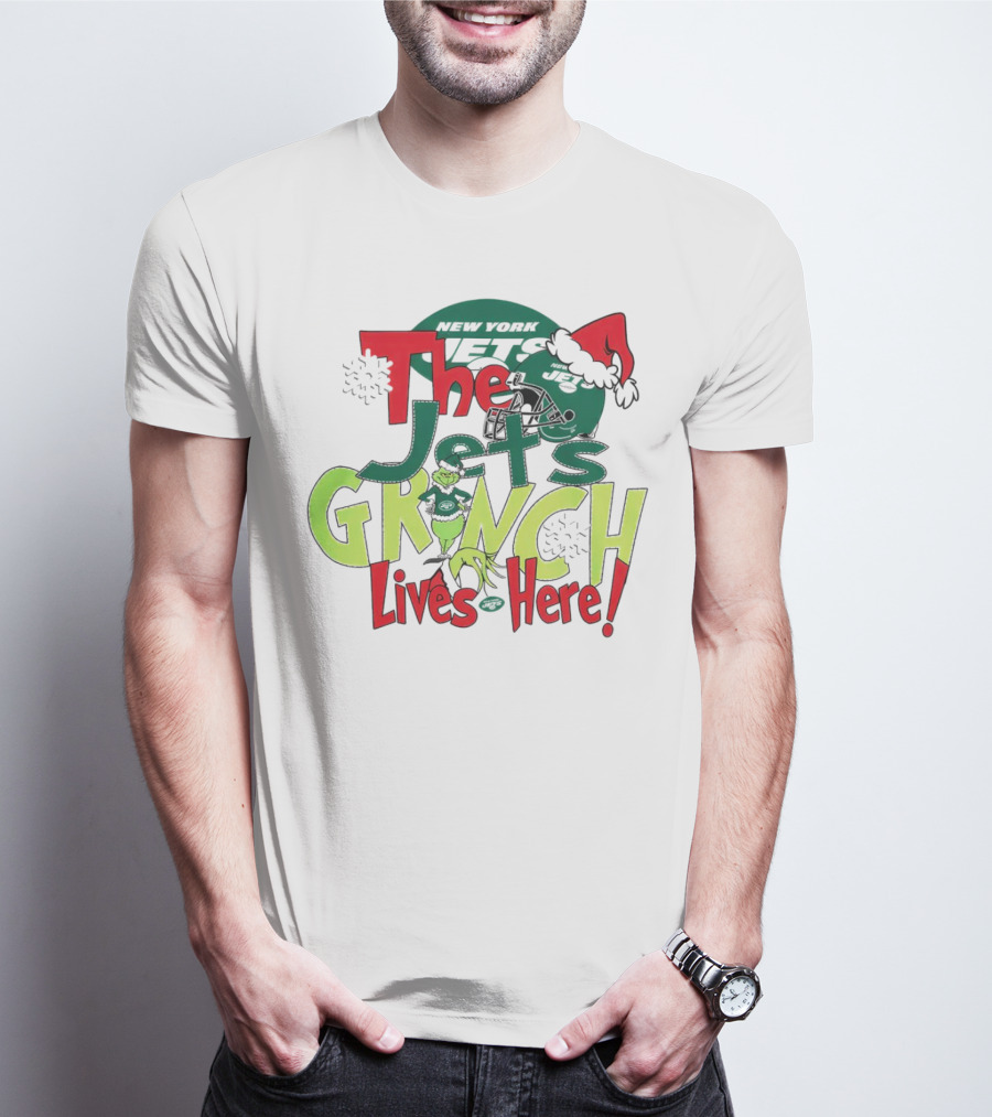 The New York Jets Grinch Lives Here Christmas Festive T-Shirt