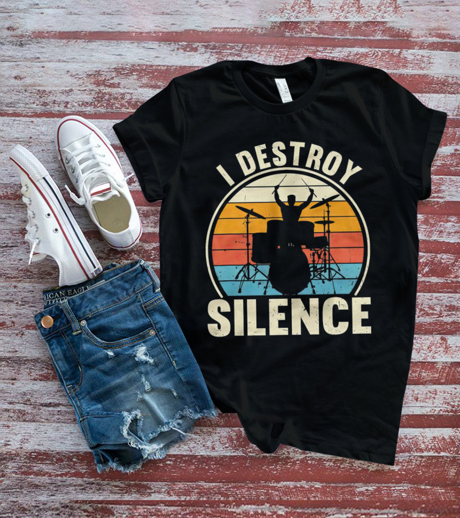 I Destroy Silence Drummer Vintage Sunset T-Shirt