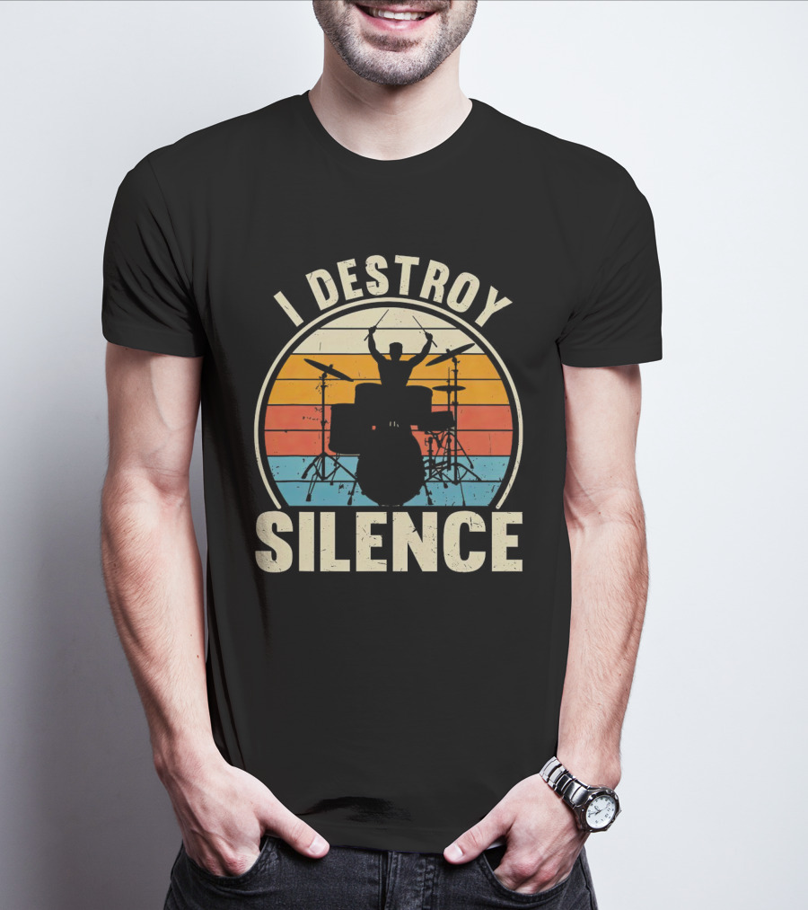 I Destroy Silence Drummer Vintage Sunset T-Shirt