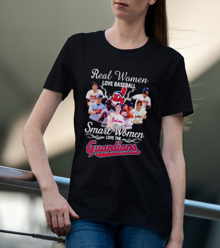 Real Women Love Baseball Smart Women Love Cleveland Guardians T-Shirt