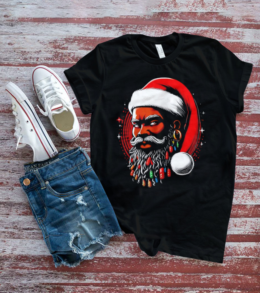 Santa African Christmas Festive Lights Beard Santa Hat T-Shirt