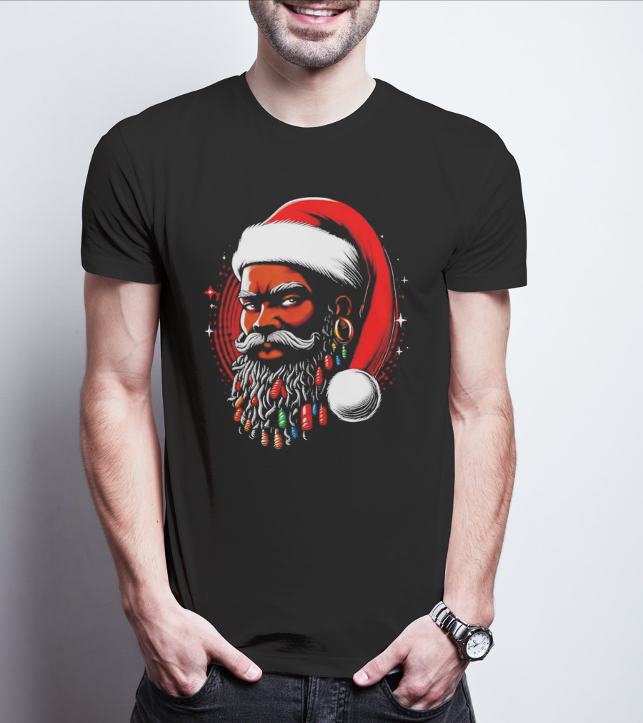 Santa African Christmas Festive Lights Beard Santa Hat T-Shirt