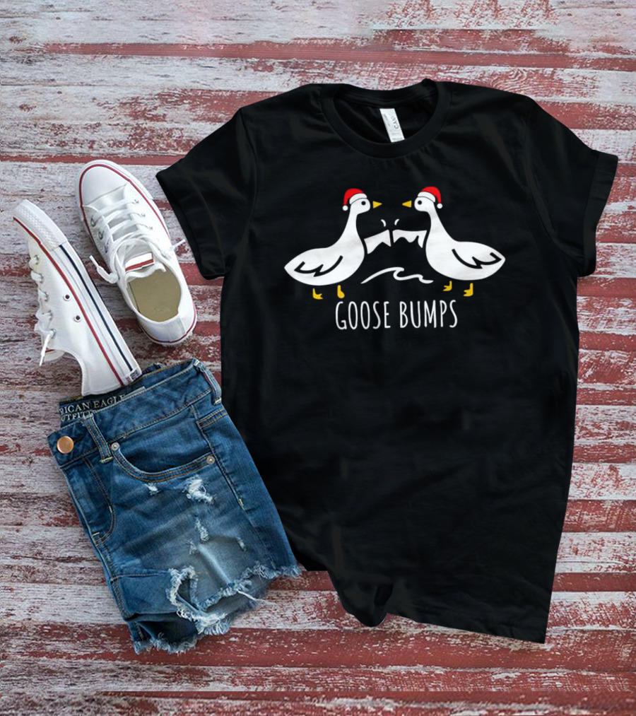 Goose Bumps Christmas Geese With Santa Hats T-Shirt