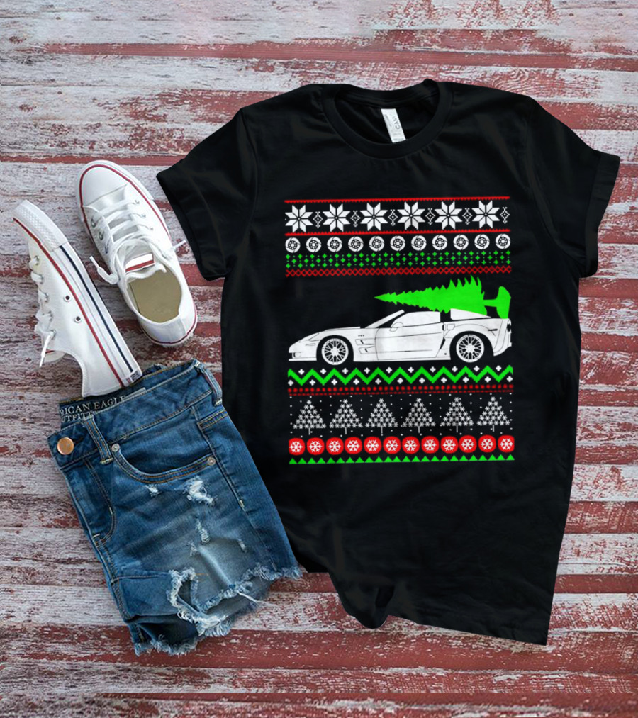 Corvette C6 Ugly Christmas Sweater Car And Tree T-Shirt