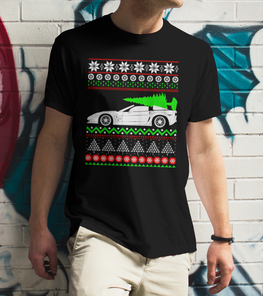 Corvette C6 Ugly Christmas Sweater Car And Tree T-Shirt
