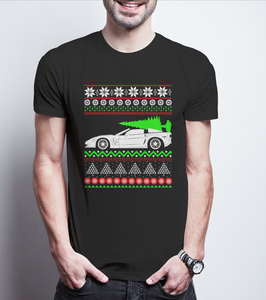 Corvette C6 Ugly Christmas Sweater Car And Tree T-Shirt