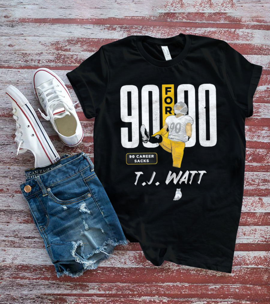 T.J. Watt 90 For 90 Career Sacks Pittsburgh Steelers Football Cartoon T-Shirt