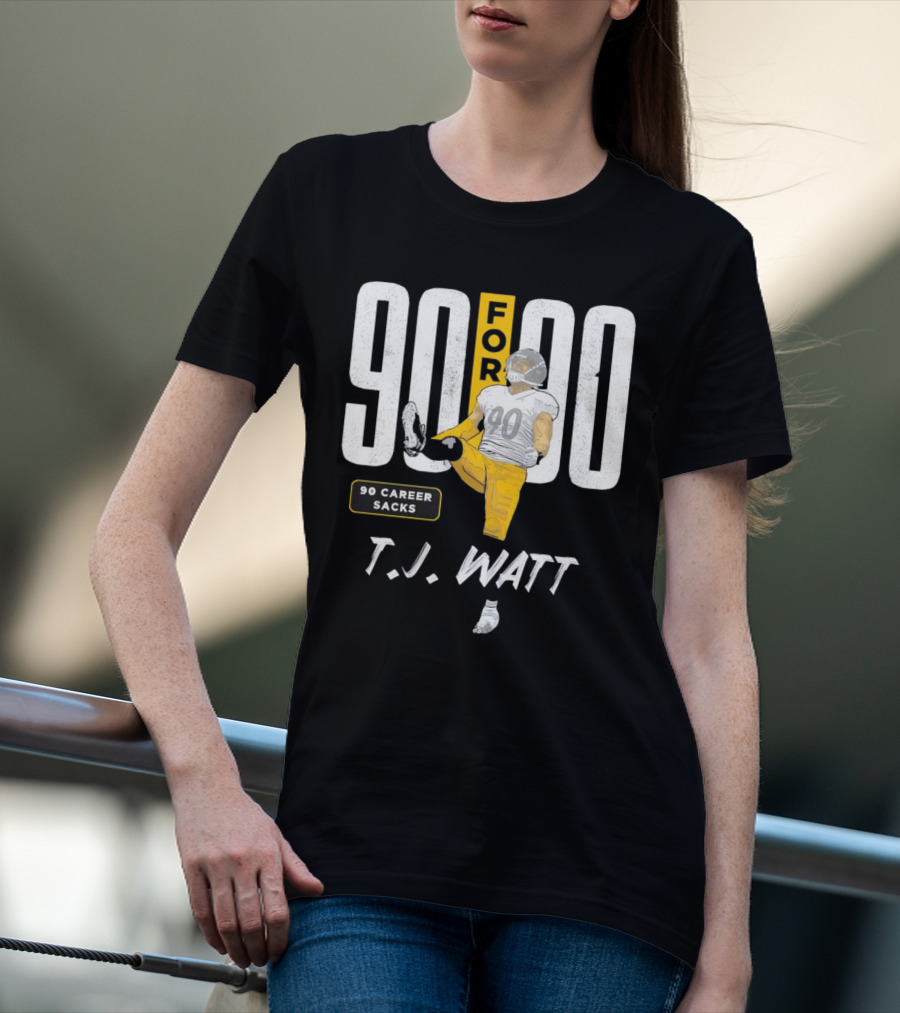 T.J. Watt 90 For 90 Career Sacks Pittsburgh Steelers Football Cartoon T-Shirt