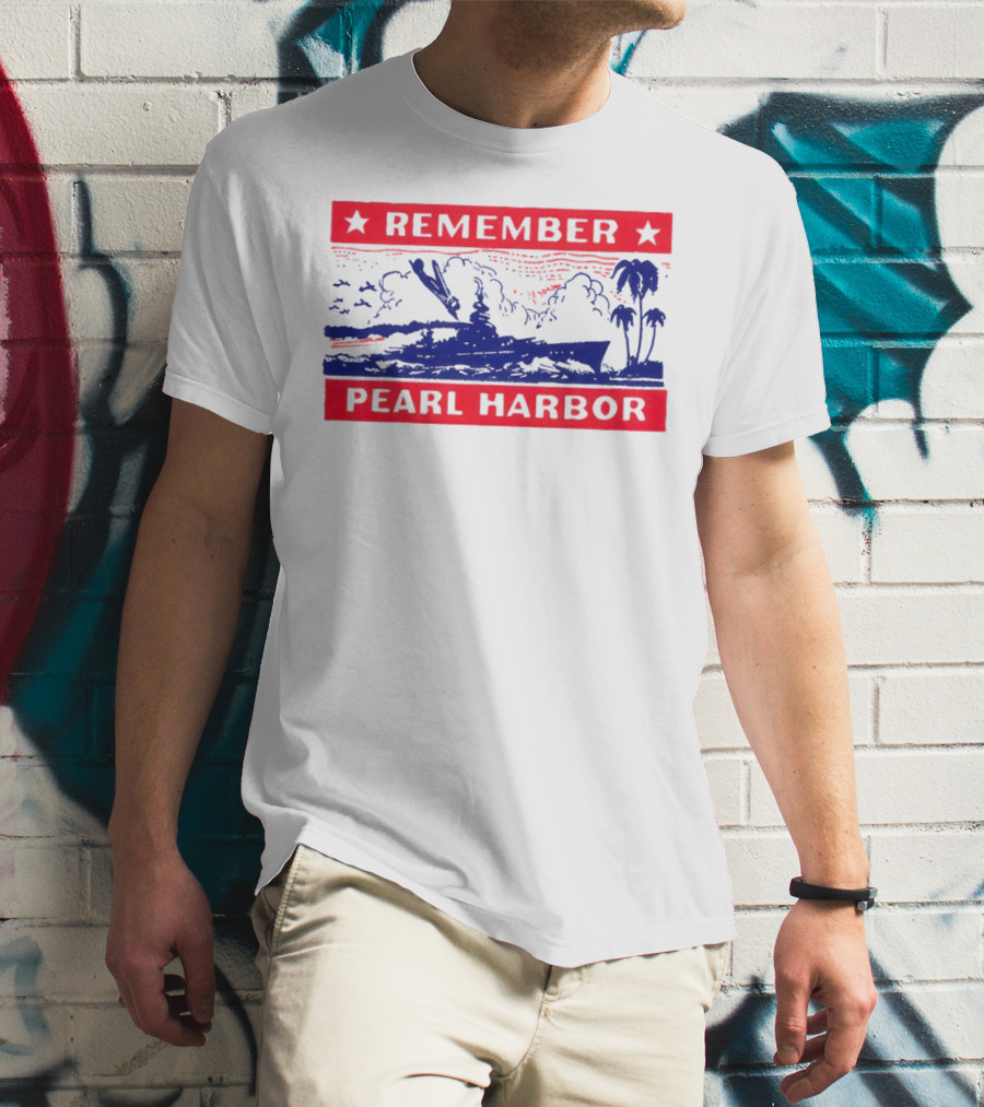 Remember Pearl Harbor 1941 Navy Ship And Palm Trees T-Shirt