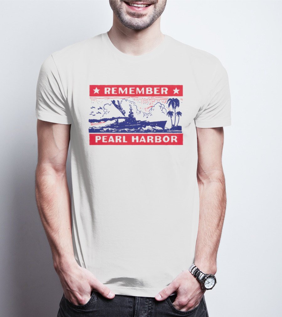 Remember Pearl Harbor 1941 Navy Ship And Palm Trees T-Shirt