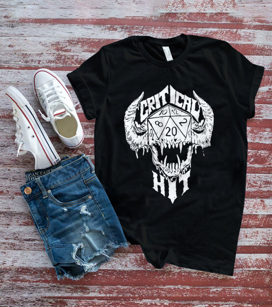 Critical Hit Dice Skull D20 Gaming T-Shirt