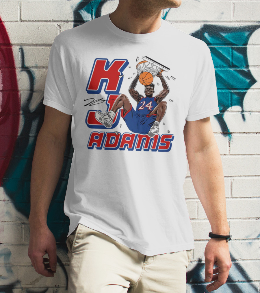 KJ Adams Kansas Jayhawks Dunking Basketball Player 24 Signature T-Shirt