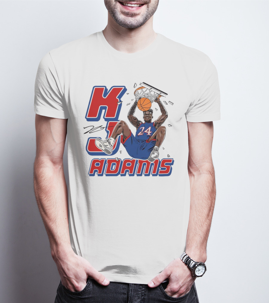 KJ Adams Kansas Jayhawks Dunking Basketball Player 24 Signature T-Shirt