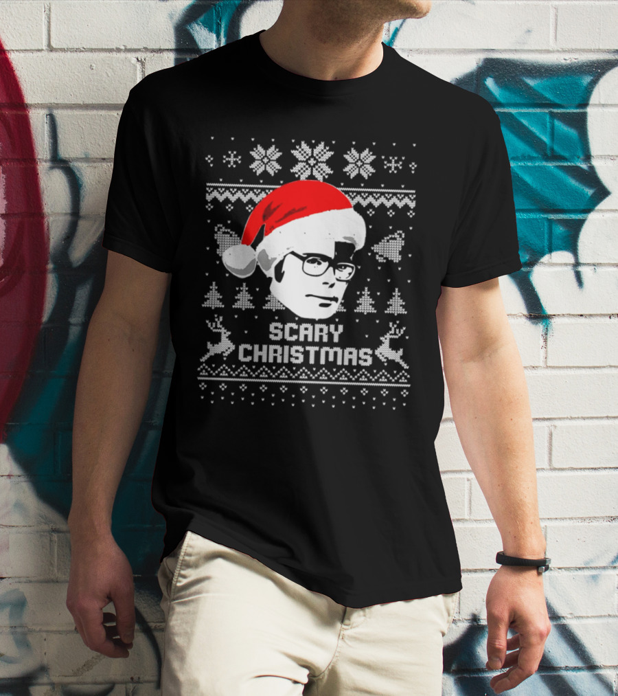 Stephen King Scary Christmas Ugly Sweater Santa Hat Reindeer Snowflakes T-Shirt