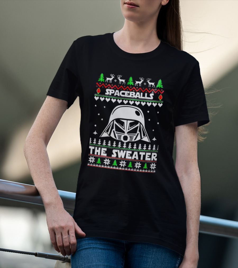Spaceballs Darth Vader The Sweater Christmas Reindeer Snowflakes Trees T-Shirt