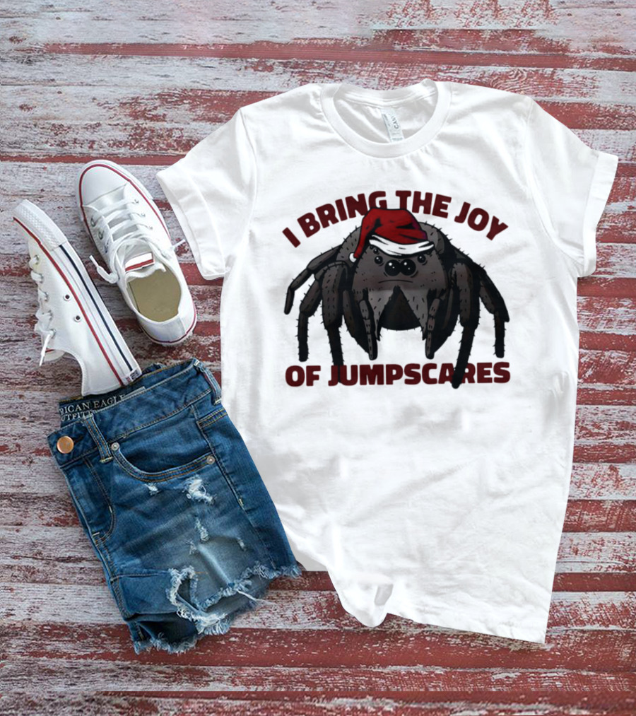 I Bring The Joy Of Jumpscares Christmas Spider With Santa Hat T-Shirt