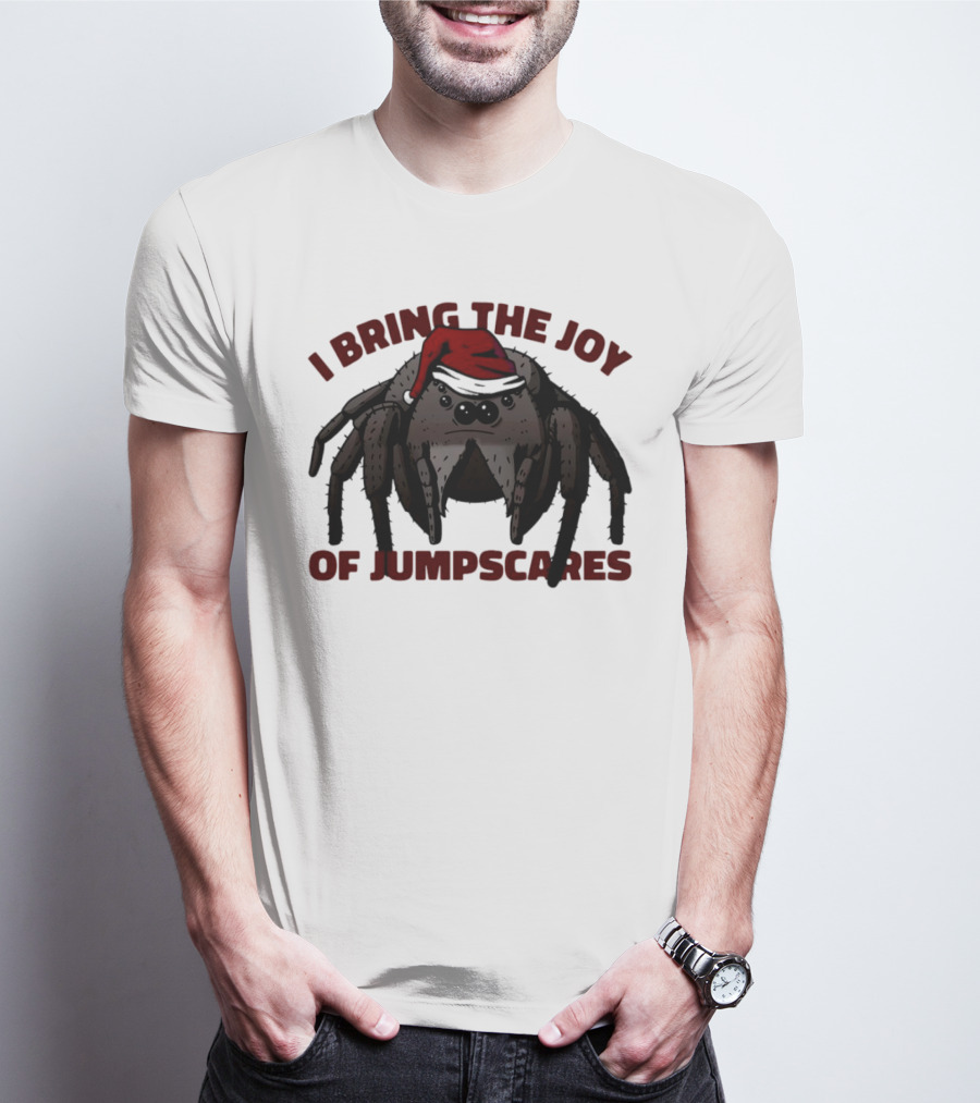 I Bring The Joy Of Jumpscares Christmas Spider With Santa Hat T-Shirt