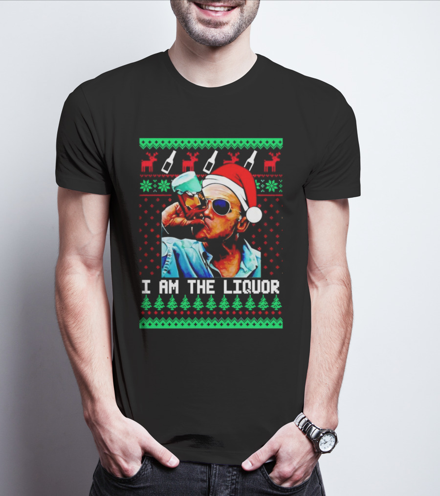 Jim Lahey I Am The Liquor Christmas Santa Hat Reindeer And Bottles T-Shirt