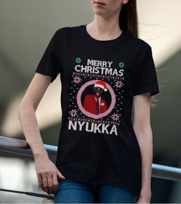 Merry Christmas Nyukka Santa Hat Snowflakes T-Shirt