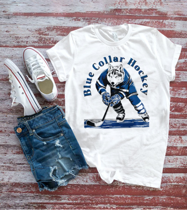 Blue Collar Hockey Wolf Player In Action T-Shirt
