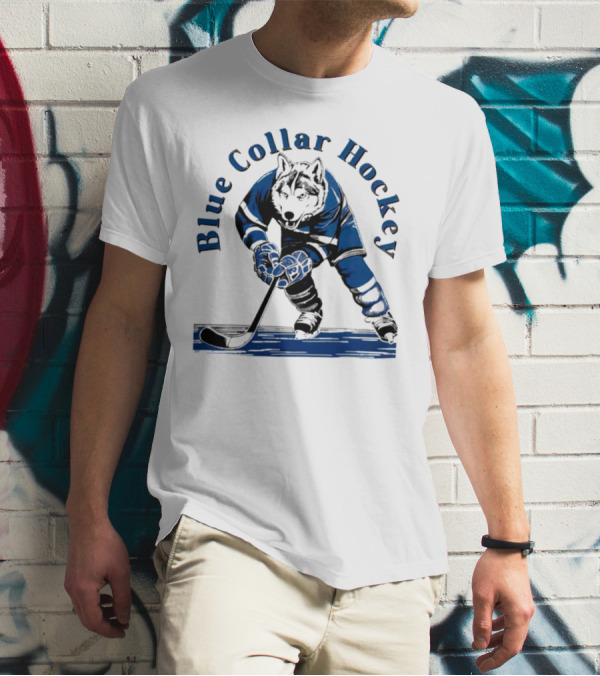 Blue Collar Hockey Wolf Player In Action T-Shirt