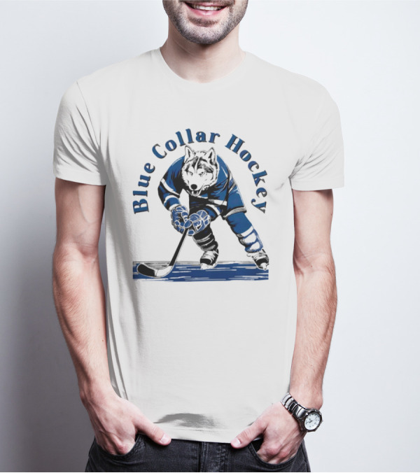 Blue Collar Hockey Wolf Player In Action T-Shirt
