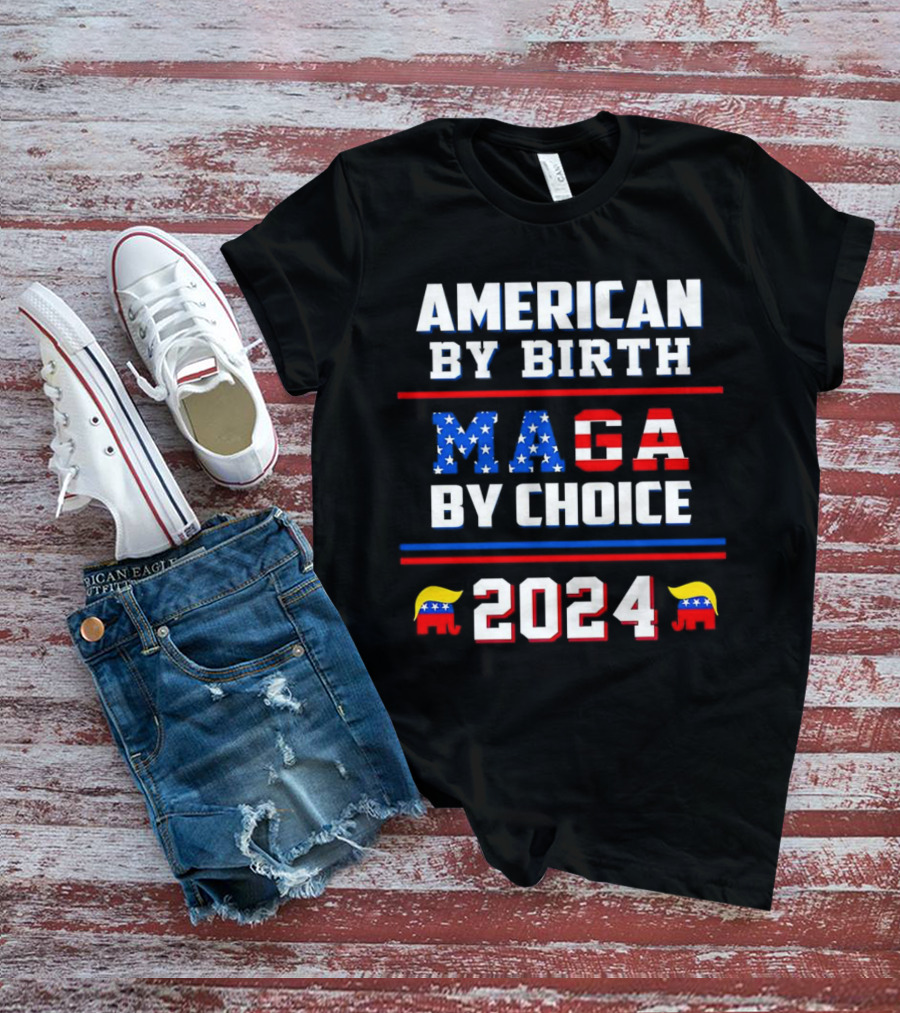 American By Birth MAGA By Choice 2024 Republican Elephant Flag Icons T-Shirt