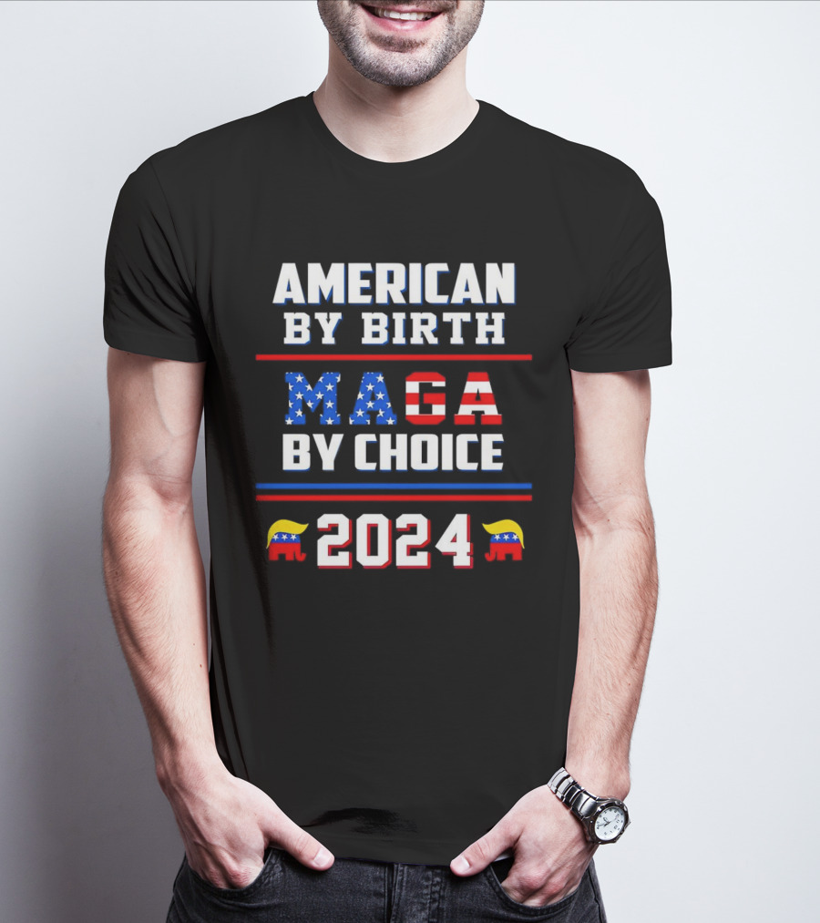 American By Birth MAGA By Choice 2024 Republican Elephant Flag Icons T-Shirt