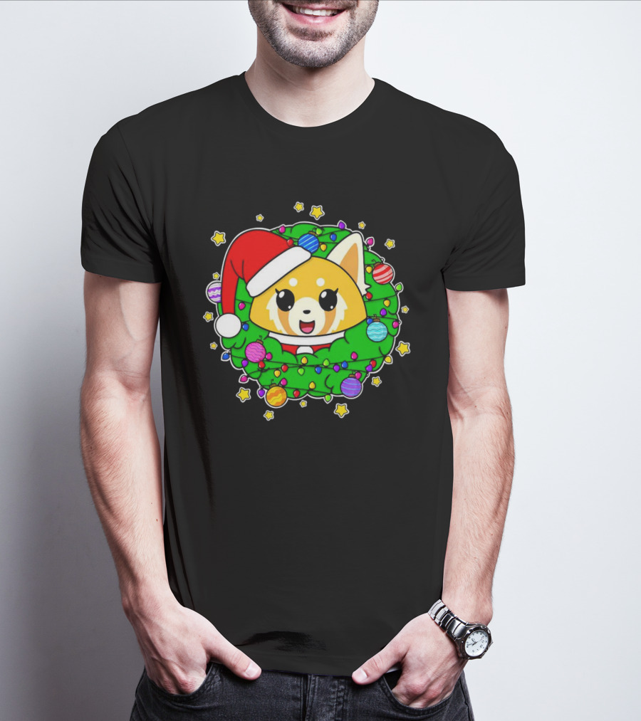 Aggressively Merry Christmas Kawaii Red Panda With Santa Hat In Holiday Wreath T-Shirt