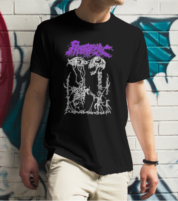 Phobophilic Eye To Eye Skeleton Skull Art Purple Text T-Shirt