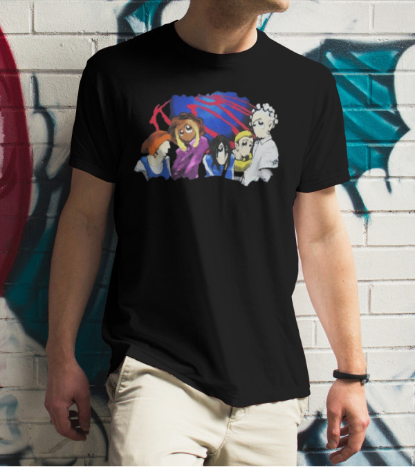 Rare Vintage 1998 Korn Cartoon Characters With Bold Red And Blue Elements T-Shirt