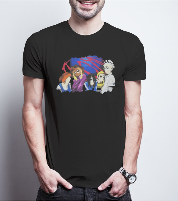 Rare Vintage 1998 Korn Cartoon Characters With Bold Red And Blue Elements T-Shirt