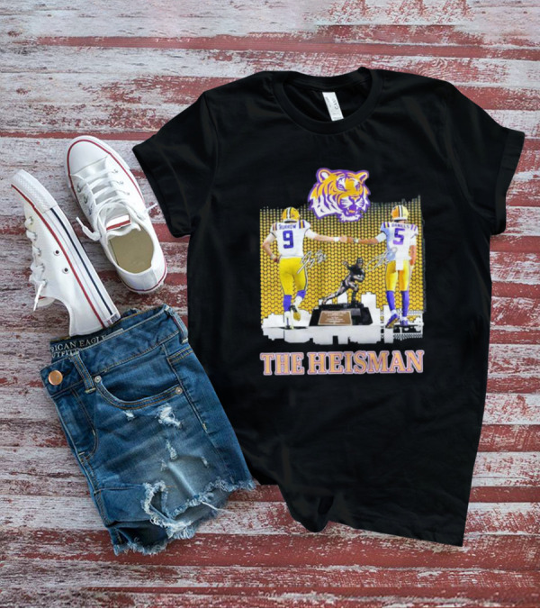 The Heisman LSU Tigers Burrow Daniels Tiger Head Football Trophy T-Shirt