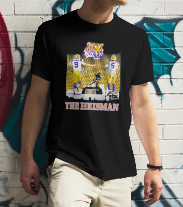 The Heisman LSU Tigers Burrow Daniels Tiger Head Football Trophy T-Shirt