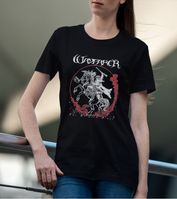 Wayfarer The Crimson Rider Vintage Western Hero On Horseback With Red Cloud Motif T-Shirt