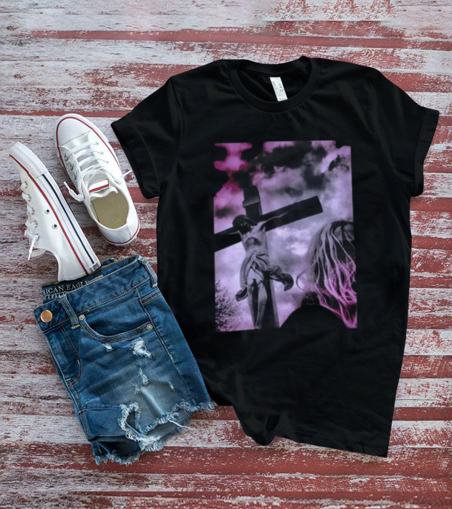 Zakk Wylde Jesus Crucifixion Image With Dark Sky And Blonde Hair Motif T-Shirt