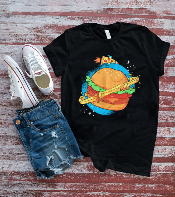 Burger Planet Cosmic Fries Pizza Rocket T-Shirt