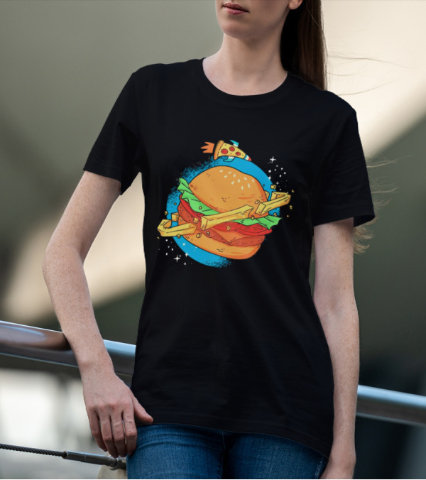 Burger Planet Cosmic Fries Pizza Rocket T-Shirt