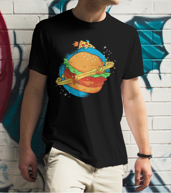 Burger Planet Cosmic Fries Pizza Rocket T-Shirt