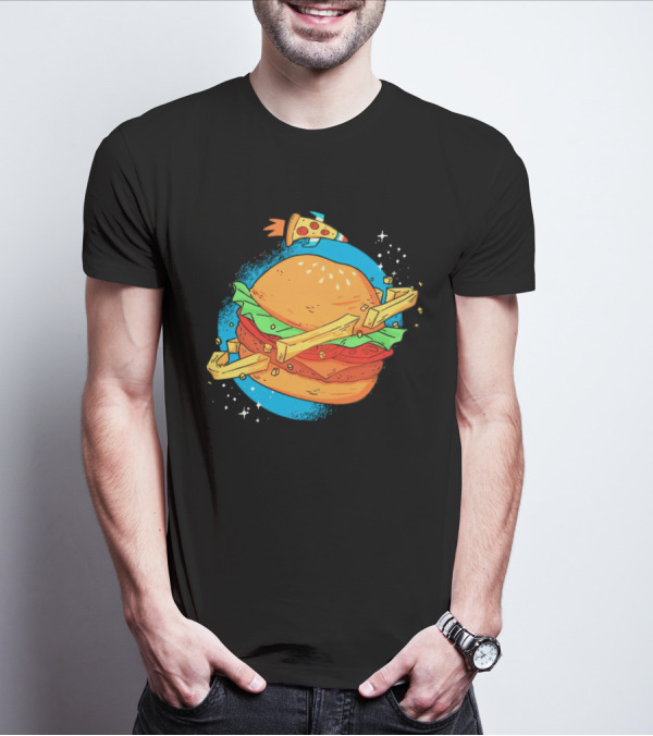 Burger Planet Cosmic Fries Pizza Rocket T-Shirt