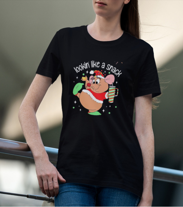 Lookin Like A Snack Christmas Mouse Santa Hat Holiday Treat T-Shirt