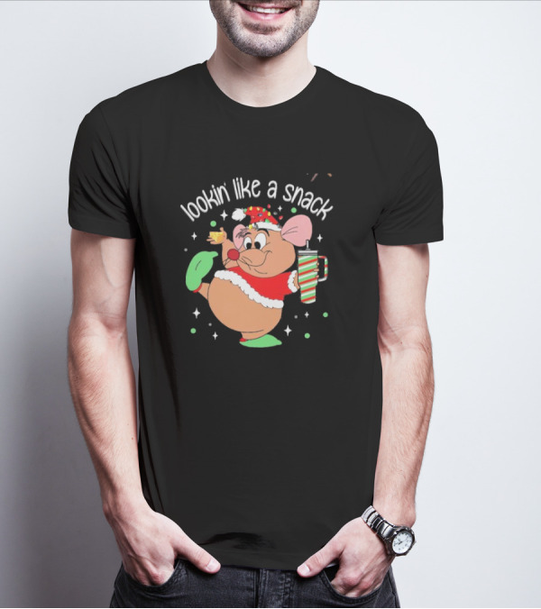 Lookin Like A Snack Christmas Mouse Santa Hat Holiday Treat T-Shirt