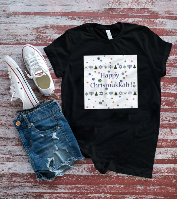 Happy Chrismukkah Snowflakes Stars Trees And Menorahs T-Shirt