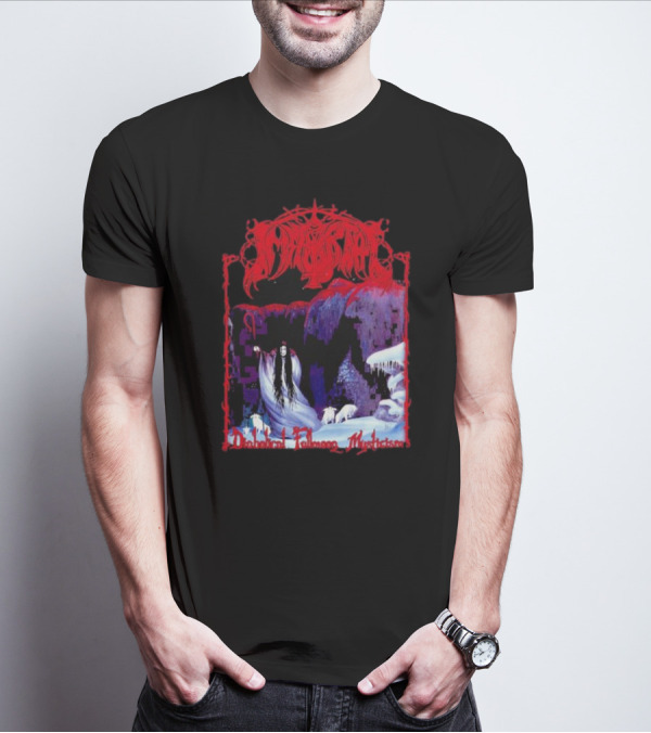 Immortal Diabolical Fullmoon Mysticism Red Logo Snowy Landscape Wraith And Wolves T-Shirt