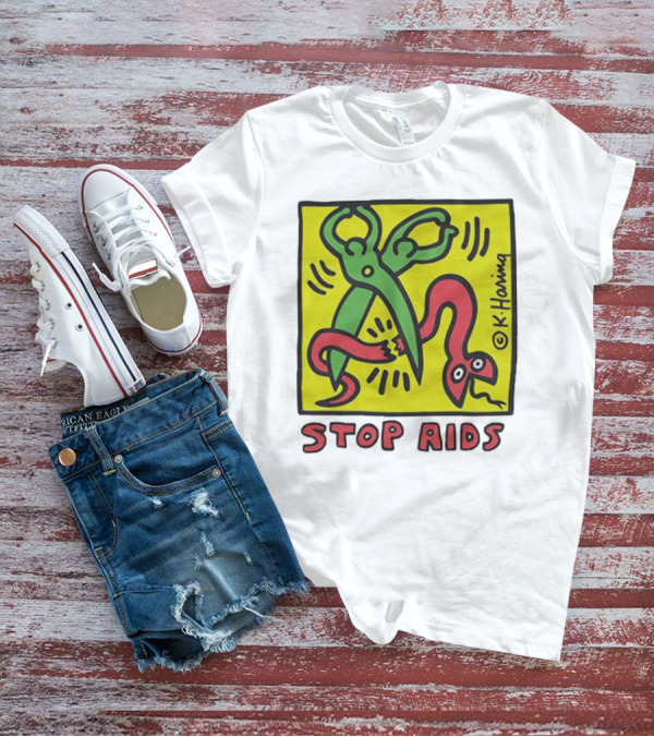 Keith Haring Stop Aids Scissors Cutting Snake T-Shirt