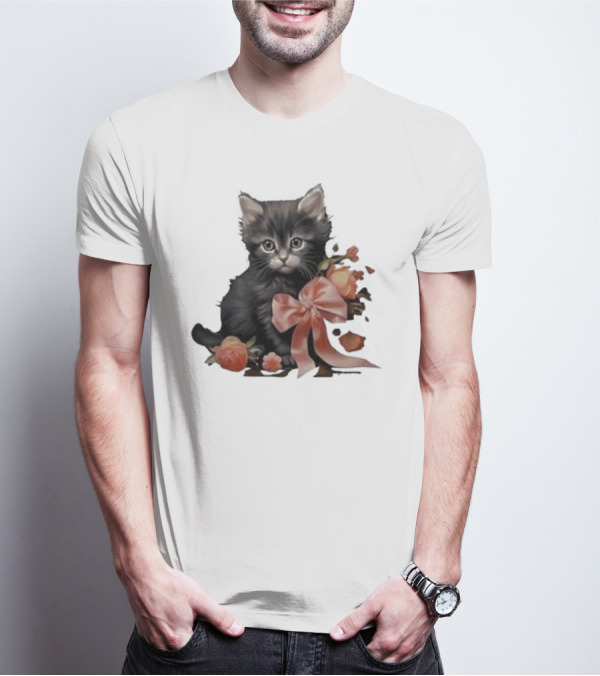 Kimchi And Miso Cute Cat With Bow And Flowers T-Shirt